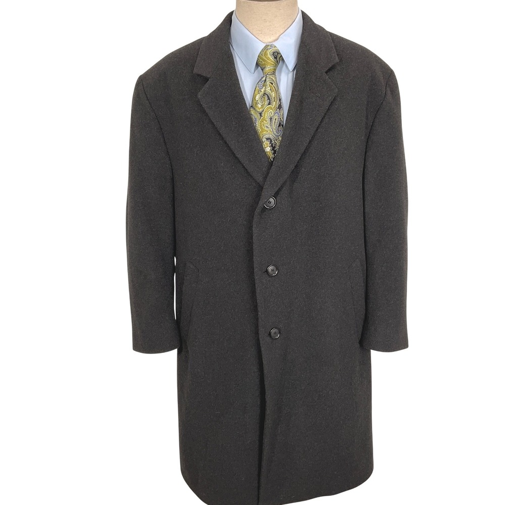 London Fog Overcoat Mens 44S Dark Gray Wool Mid Length Topcoat Formal Career VTG